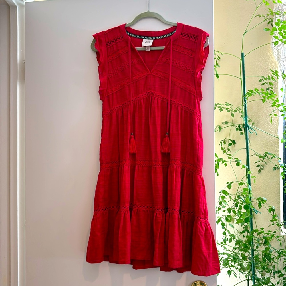 Red BoHo Style Cotton Eyelet Dress